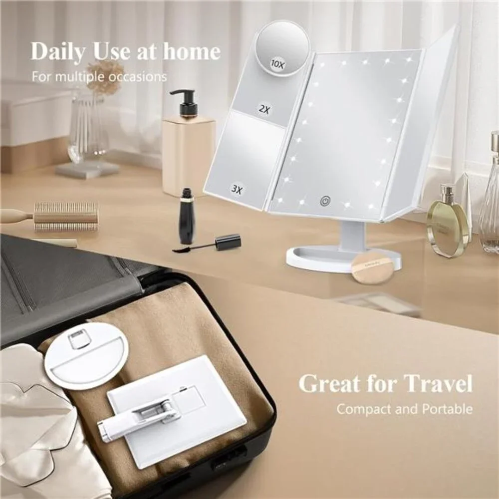 Makeup Mirror Vanity Mirror with Lights, 2X, 3X, 10X Magnification,Touch Control